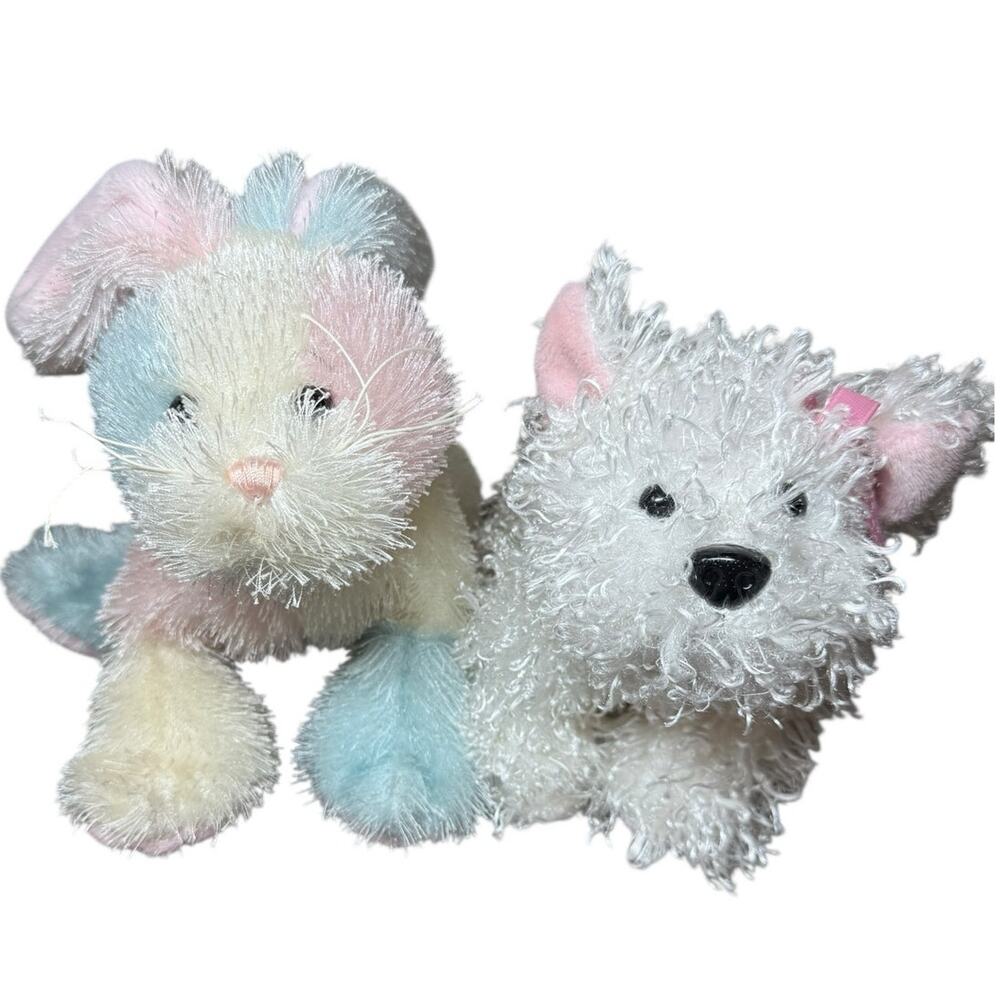 Webkinz Cotton Candy Bunny White Terrier Puppy Dog Pair NO Code Plush Animals